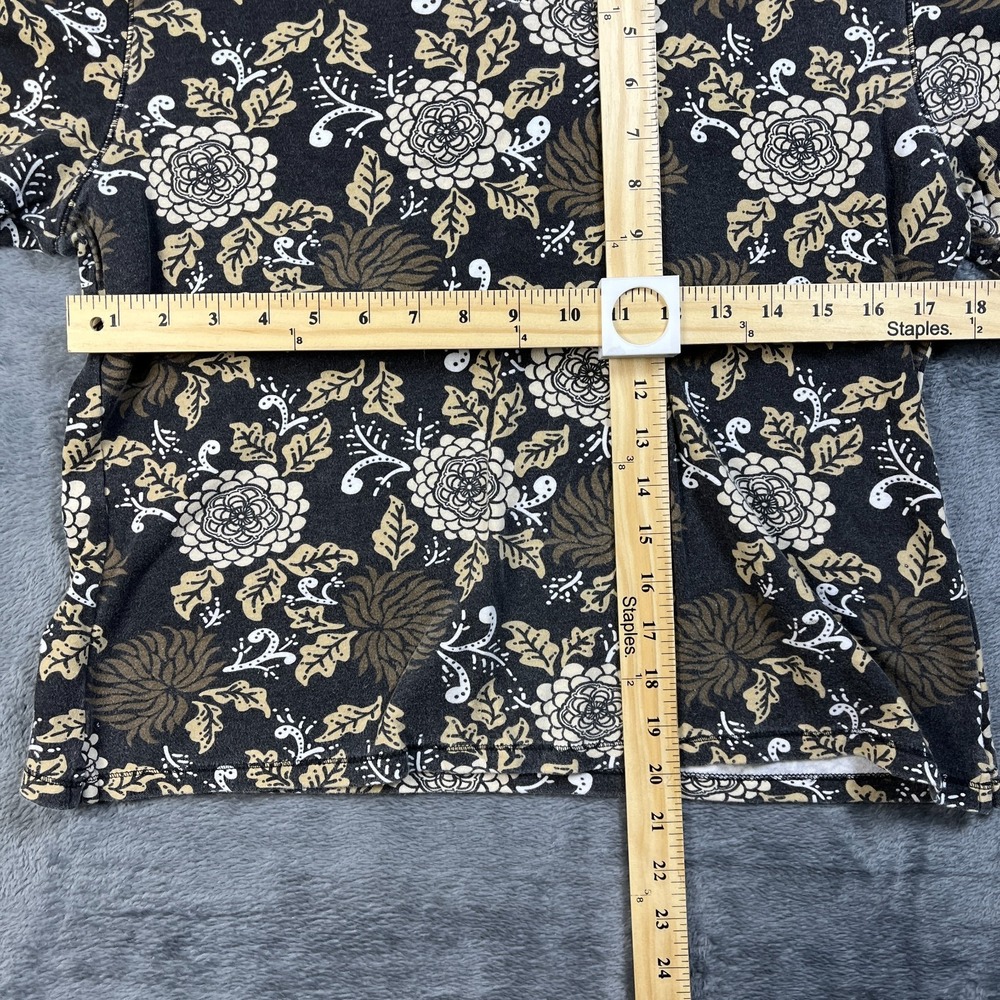 Karen Scott Blouse Top Womens Medium Black Multi Floral Print V Neck Cotton - Picture 4 of 4
